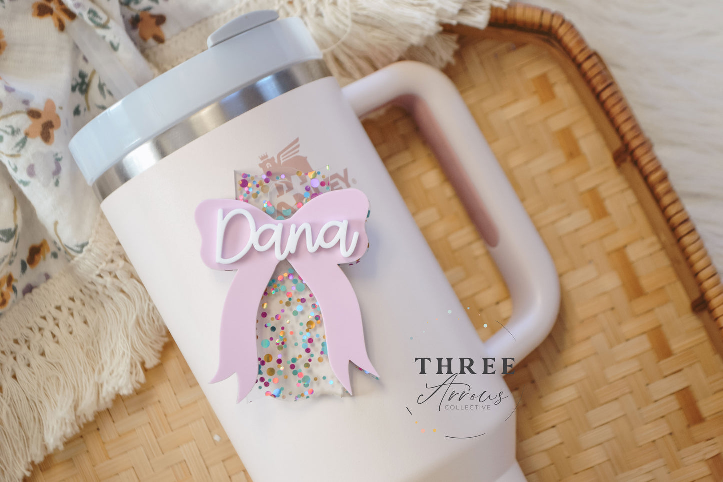 Confetti Coquette Bow Stanley Tumbler Name Plate