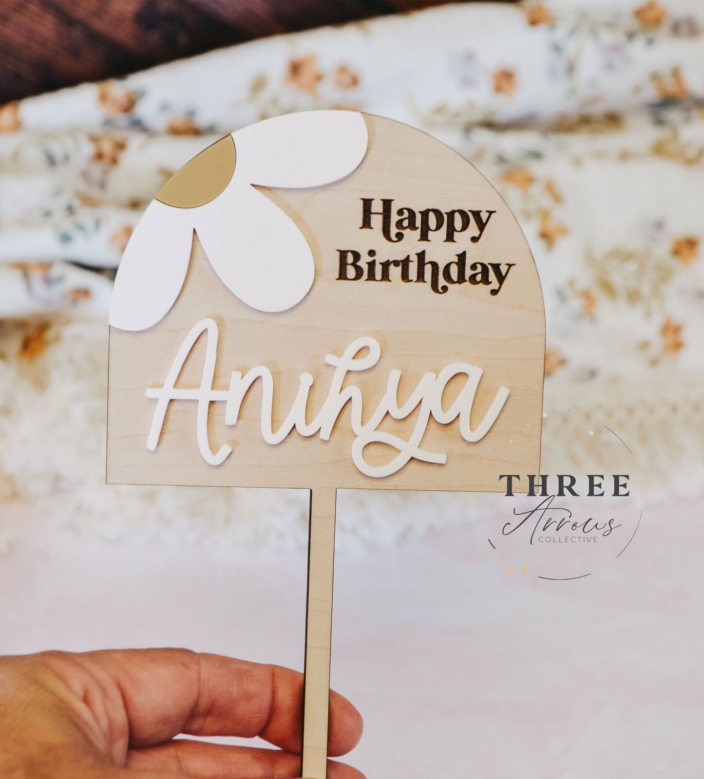 Daisy Cake Topper, 1st Birthday Smash Cake Decorations, Boho Cake Topper Daisy, Wooden Flower Name Cake Topper, Acrylic Name Topper