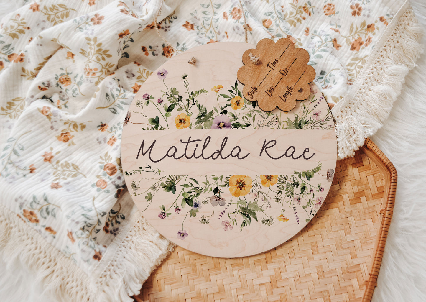 Hospital Door Hanger Girl, Hospital Name Sign, Door Hanger, Wildflower Baby Doorhanger, Nursery Name Sign, Newborn Birth Stats, Shower Gift