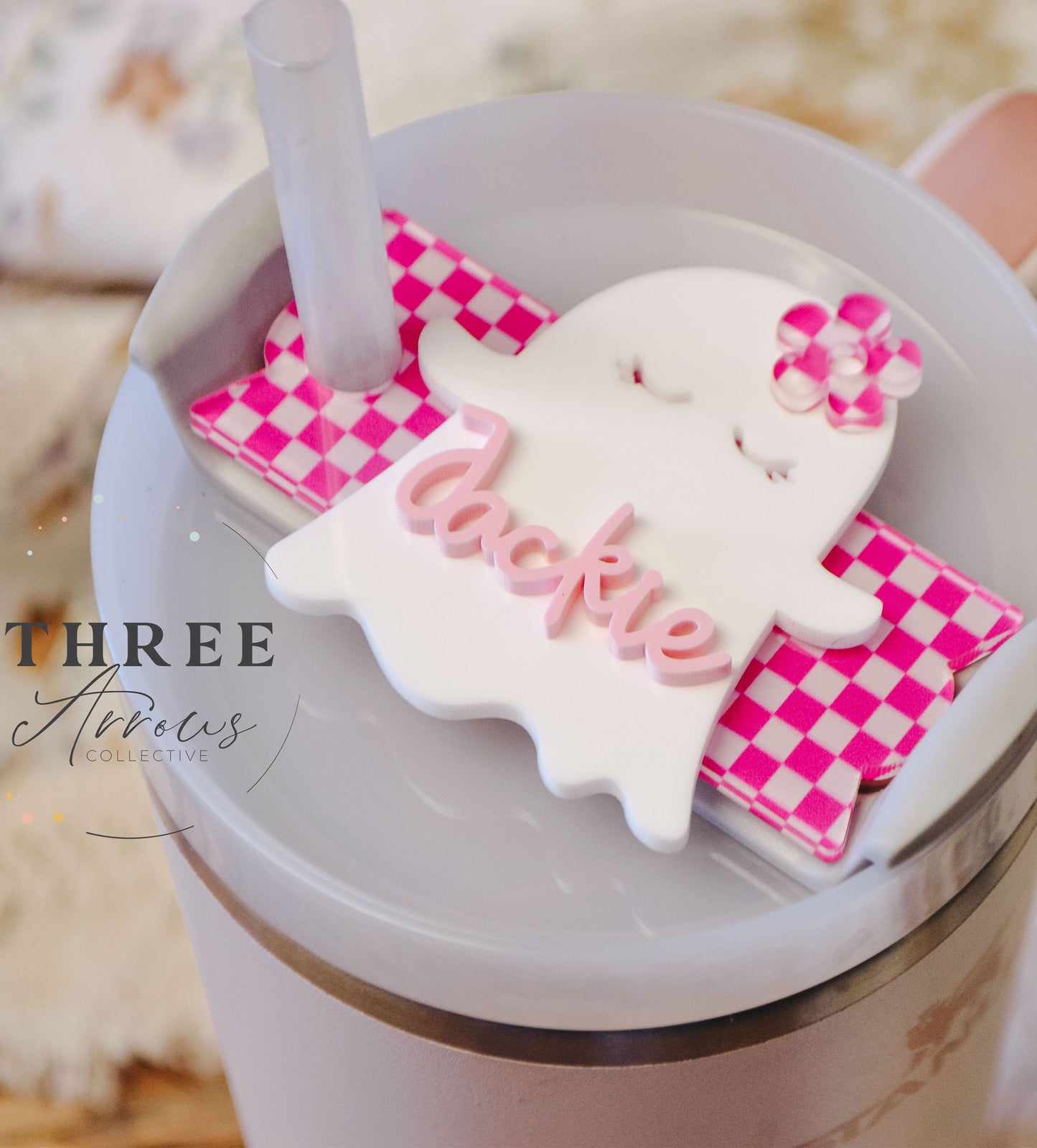 Stanley Name Plate Tumbler Tag Personalized, Halloween Girl Ghost Tumbler Name Tags, Custom Quencher Tumbler Topper Lid H2.0 20/30oz 40oz