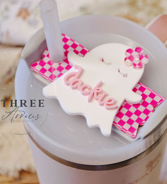 Stanley Name Plate Tumbler Tag Personalized, Halloween Girl Ghost Tumbler Name Tags, Custom Quencher Tumbler Topper Lid H2.0 20/30oz 40oz