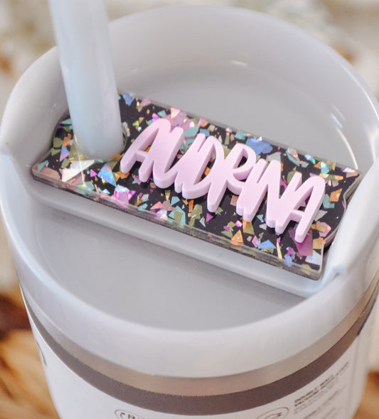 14oz Stanley Cup Accessories, Name Plate Tumbler Tag Personalized, Confetti Tumbler Tags for Toddler, Personalized Quencher Lid Topper H2.0