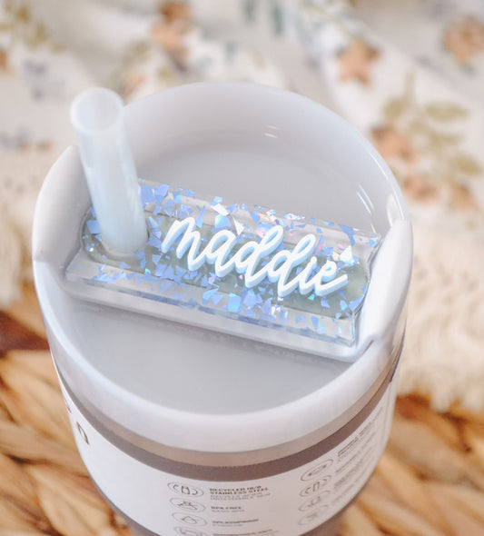 14oz Stanley Cup Accessories, Name Plate Tumbler Tag Personalized, Confetti Tumbler Tags for Toddler, Personalized Quencher Lid Topper H2.0