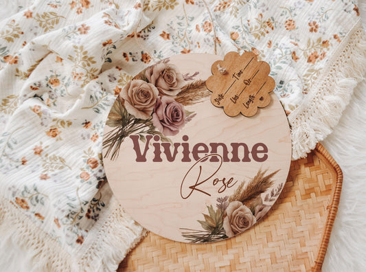 Hospital Door Hanger, Hospital Name Sign, Door Hanger, Pampas Roses Baby Doorhanger, Nursery Name Sign, Newborn Birth Stats, Shower Gift