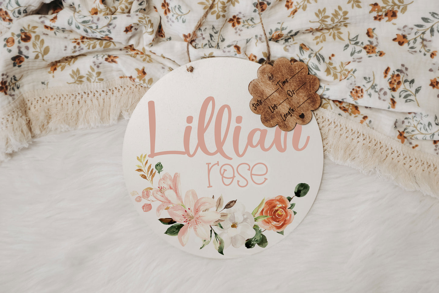 Spring Floral Hospital Door Hanger Birth Announcement