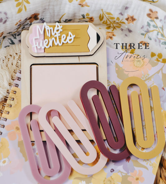 Acrylic Bookmark Teacher, Jumbo Paper Clip Bookmark Sticky Note Set, Teacher Appreciation, Apple Bookmark, Planner Book Mark, Teacher Gift