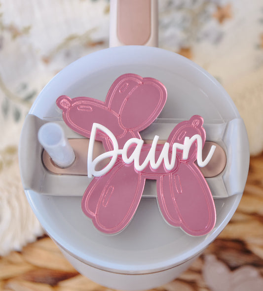 Balloon Dog Stanley Name Plate Tumbler Tag Personalized, Mirror Tumbler Name Tags, Personalized Quencher Tumbler Topper, Lid H2.0 30oz, 40oz