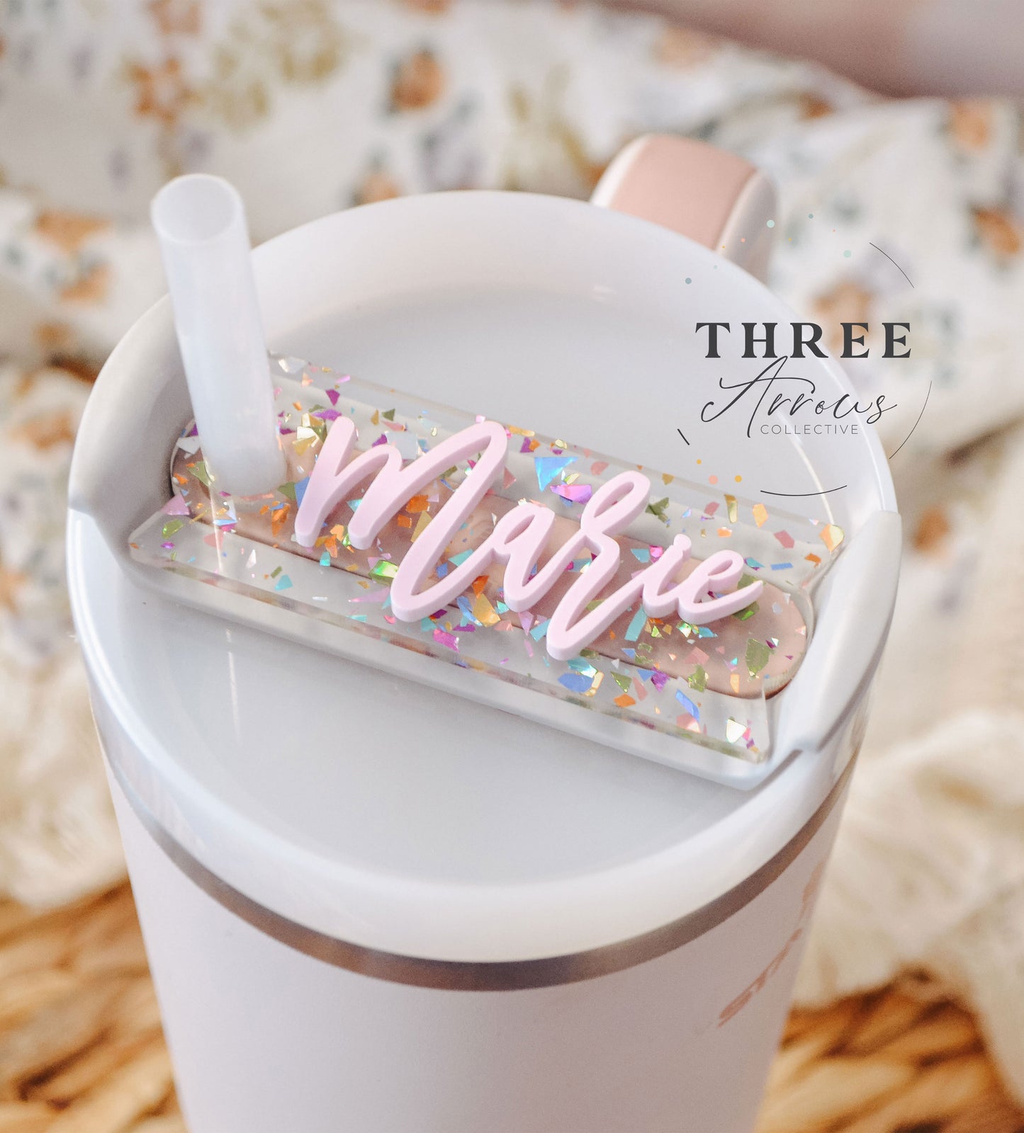Stanley Tumbler Name Plate Personalized Glitter Flake Acrylic