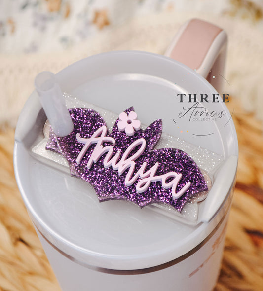Stanley Name Plate Tumbler Tag Personalized, Halloween Glitter Bat Tumbler Name Tags, Custom Quencher Tumbler Topper Lid H2.0 20/30oz 40oz