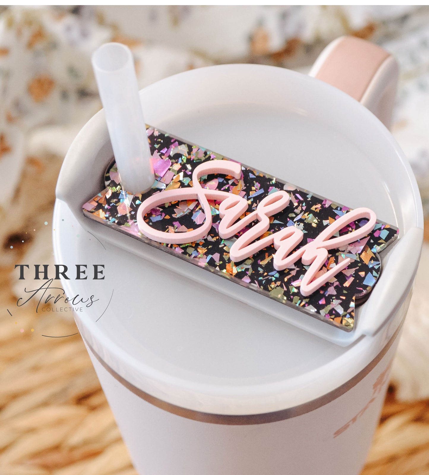 Stanley Tumbler Name Plate Personalized Glitter Flake Acrylic
