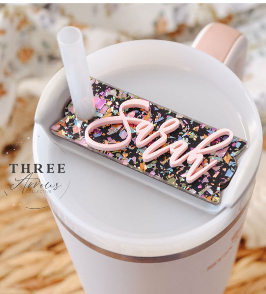 Stanley Tumbler Name Plate Personalized Glitter Flake Acrylic