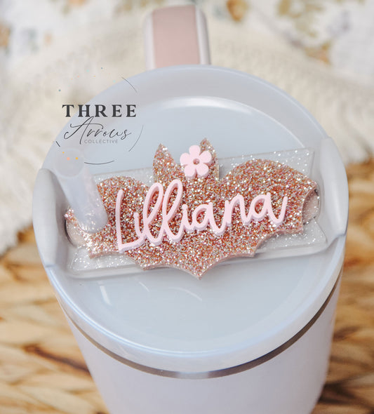 Stanley Name Plate Tumbler Tag Personalized, Halloween Glitter Bat Tumbler Name Tags, Custom Quencher Tumbler Topper Lid H2.0 20/30oz 40oz