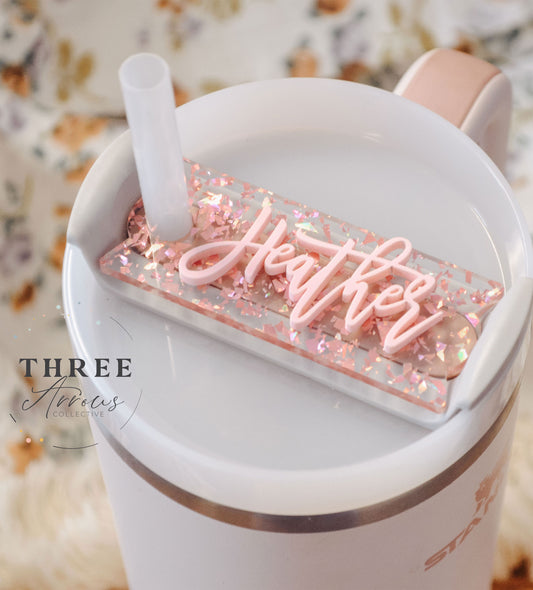 Stanley Tumbler Name Plate Personalized Glitter Flake Acrylic