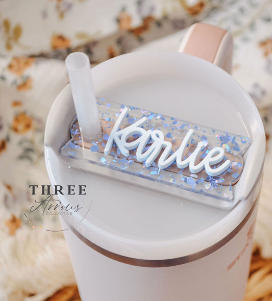 Stanley Tumbler Name Plate Personalized Glitter Flake Acrylic