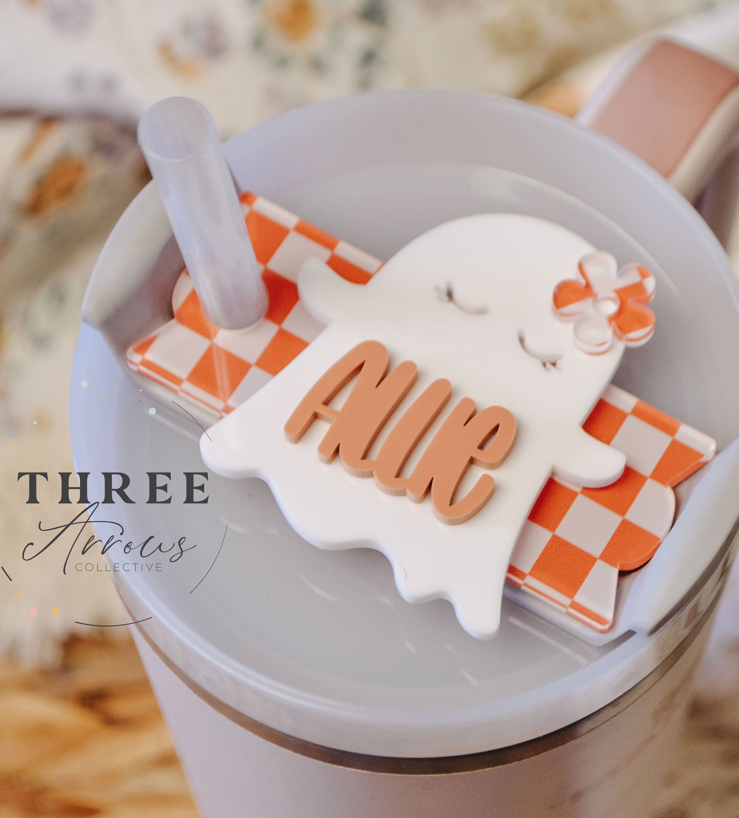 Stanley Name Plate Tumbler Tag Personalized, Halloween Girl Ghost Tumbler Name Tags, Custom Quencher Tumbler Topper Lid H2.0 20/30oz 40oz