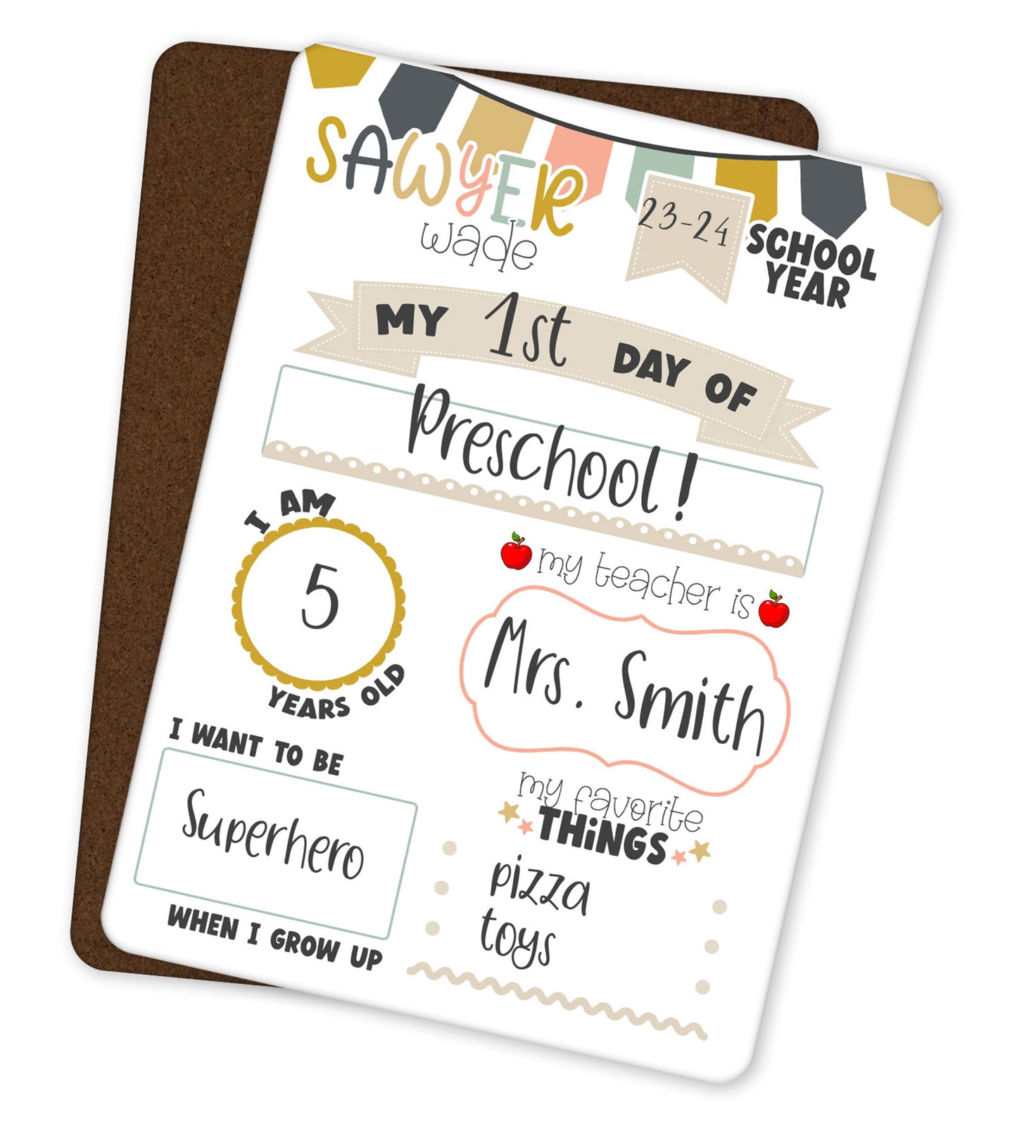 Reusable First Day of School Sign Dry Erase