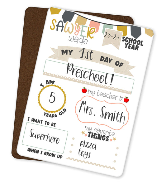 Reusable First Day of School Sign Dry Erase