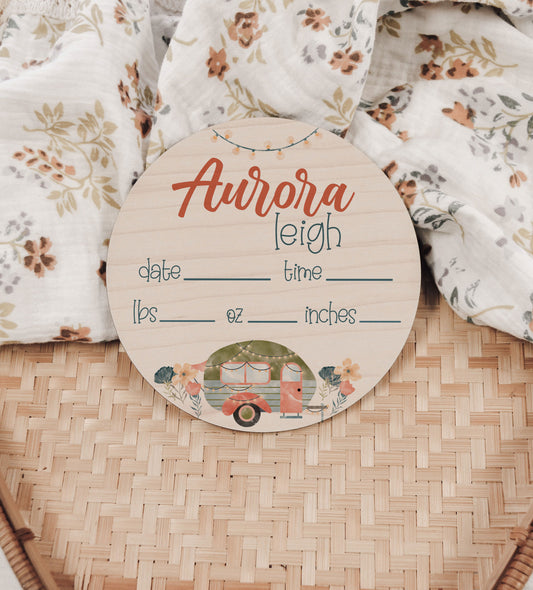Happy Camper - Floral Baby Stats Sign - AL001