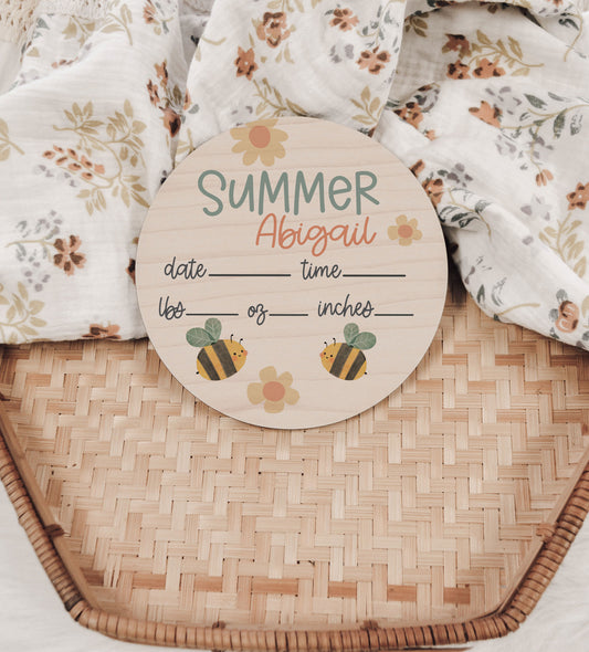 Summer Collection- Bumble Bee Nursery Stats Sign