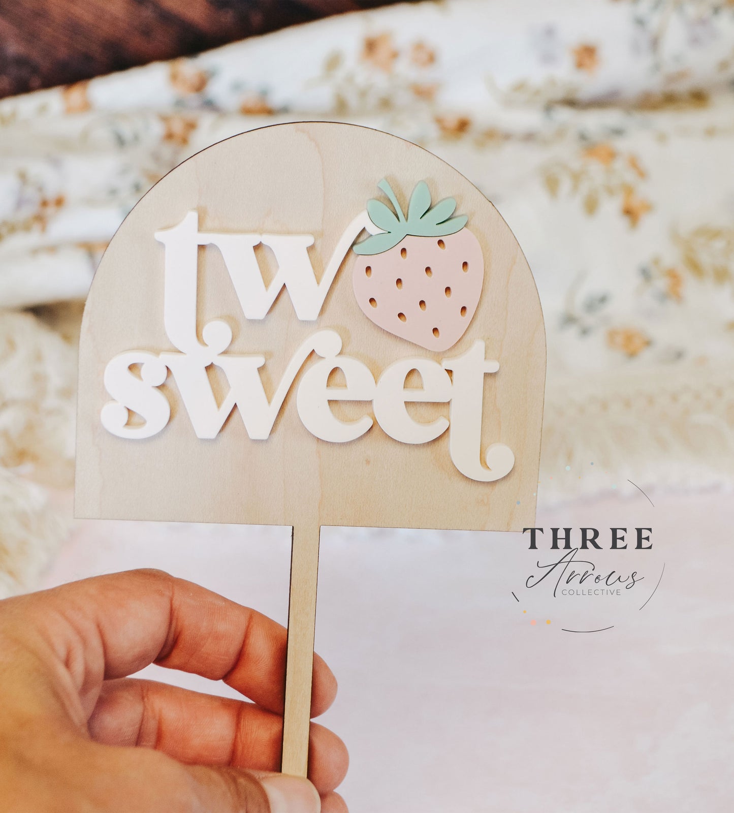Two Sweet Cake Topper, Strawberry 2nd Birthday Smash Cake Decorations, Second Birthday Cake Topper, Wooden Cake Topper, Acrylic Party Topper