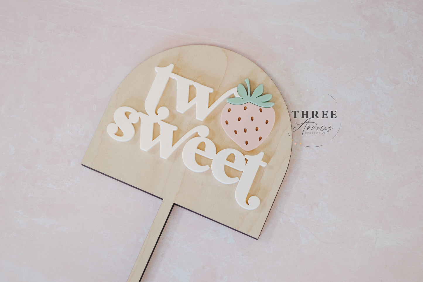 Two Sweet Cake Topper, Strawberry 2nd Birthday Smash Cake Decorations, Second Birthday Cake Topper, Wooden Cake Topper, Acrylic Party Topper