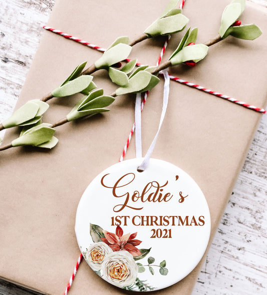 Floral Baby's First Christmas Ornament