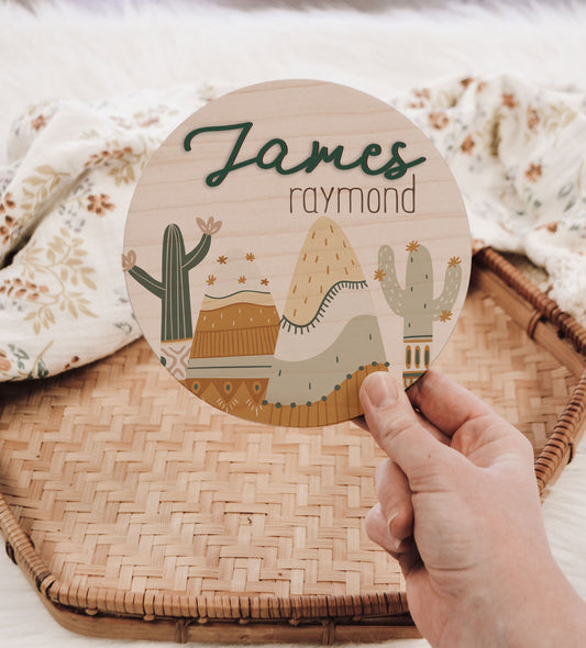 Cactus 3D Printed Round Nursery Name Sign