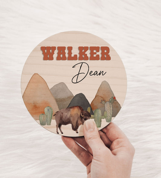 Bison 3D Printed Round Nursery Name Sign