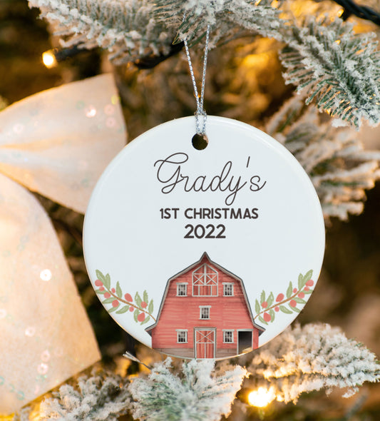 Farm Barn Baby First Christmas Ornament