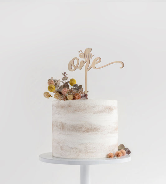 Bee Theme One First Birthday Cake Topper