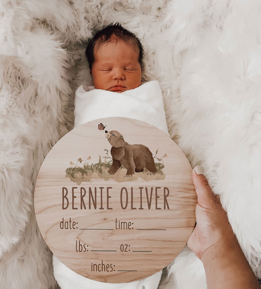 Bear Baby Birth Stats Sign
