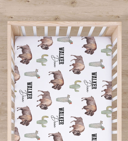 Bison Cactus Personalized Crib Sheet