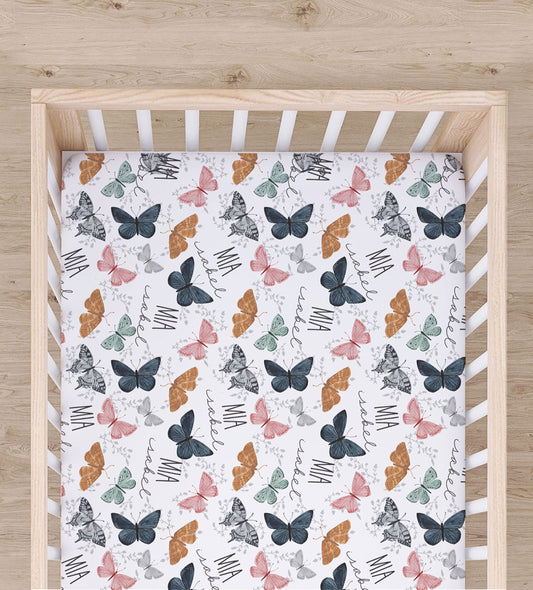 Butterflies Personalized Crib Sheet