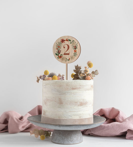 Vintage Floral Number Birthday Cake Topper