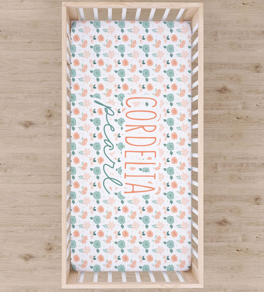 Mermaid Floral Personalized Crib Sheet