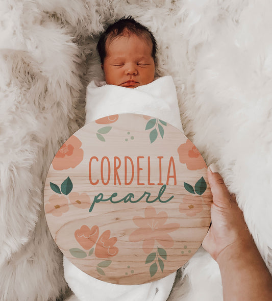 Mermaid Floral Baby Name Birth Announcement Wood Sign