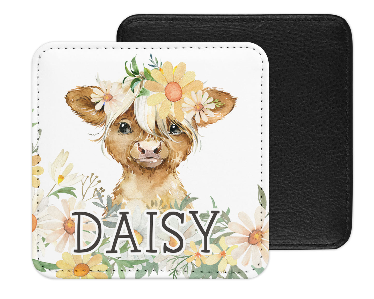 Highland Cow Daisy Personalized Placemat Coaster Set