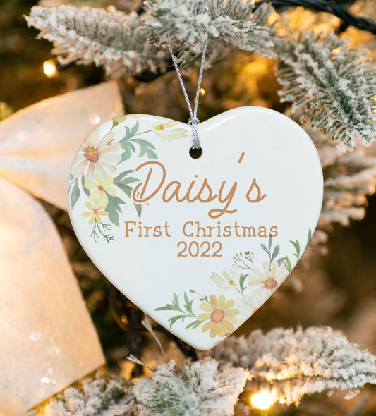 Personalized Daisy Baby First Christmas Ornament
