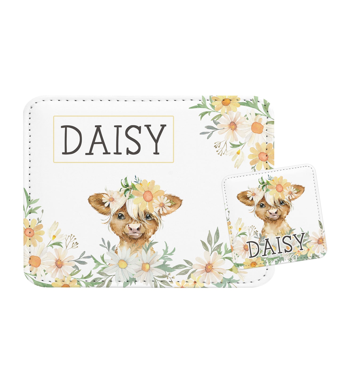 Highland Cow Daisy Personalized Placemat Coaster Set