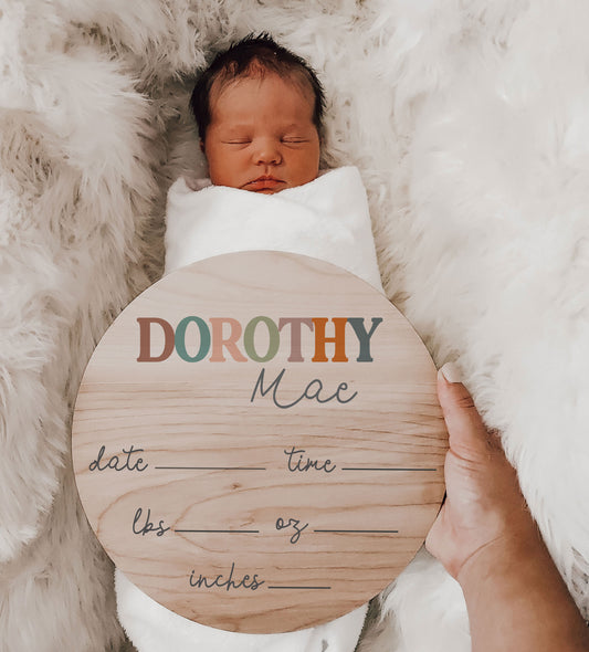 Colorful Baby Birth Stats Sign