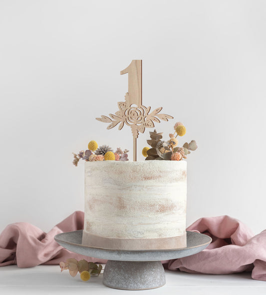 First Birthday Floral 1 Cake Topper
