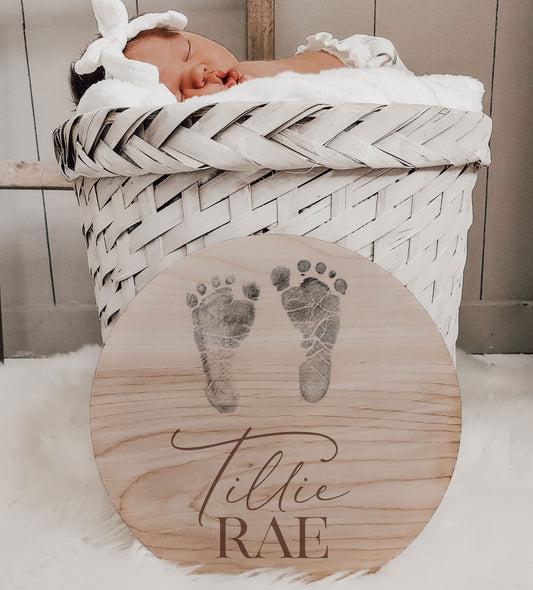 Tillie- Engraved Name Foot Print Announcement