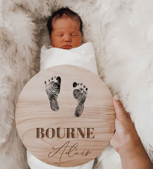 Engraved Name Foot Print Announcement