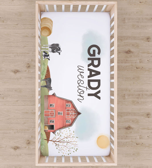 On The Farm Personalized Crib Sheet