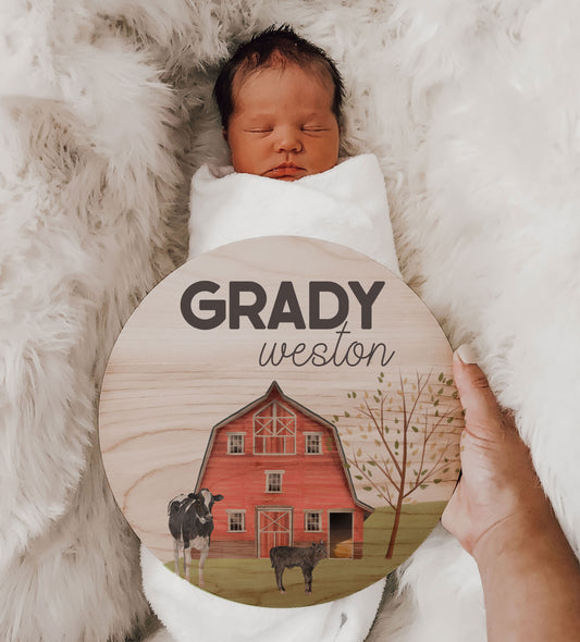 Barn Farm Baby Name Birth Announcement Wood Sign