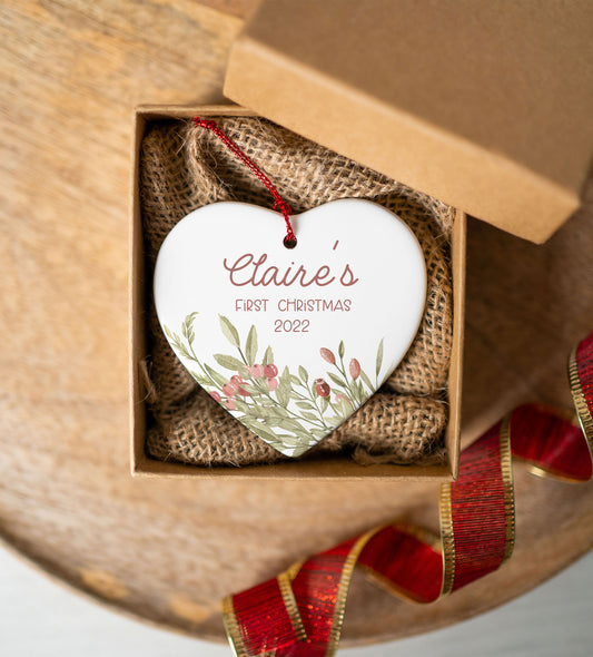 Floral Heart Baby First Christmas Ornament