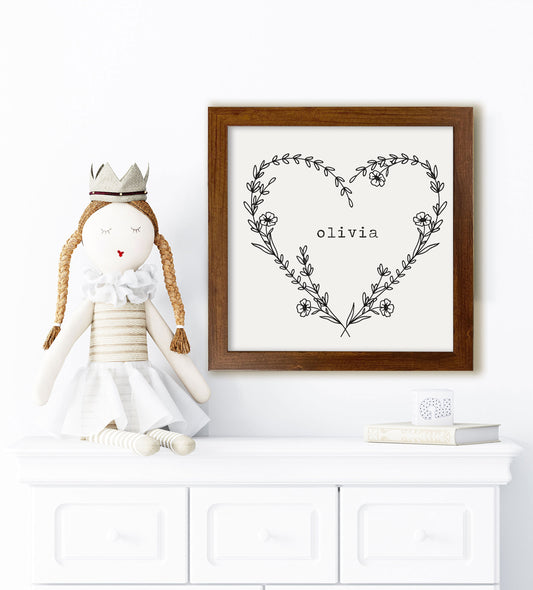 Heart Wreath Personalized Nursery Framed Sign