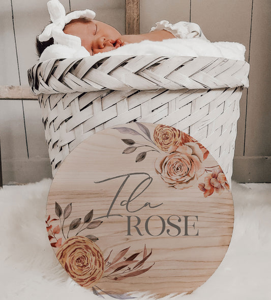 IDA - Boho Rose Name Announcement Sign - ID002
