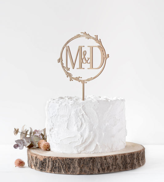 Initials Fancy Wreath Wedding Cake Topper
