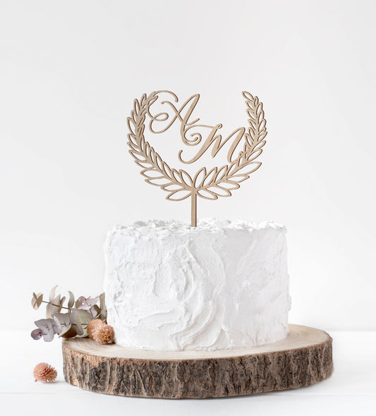 Initials Laurel Wreath Wedding Cake Topper